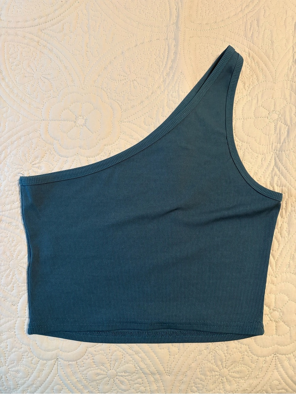 One-Shoulder Ribbed Crop Tank Top - Green